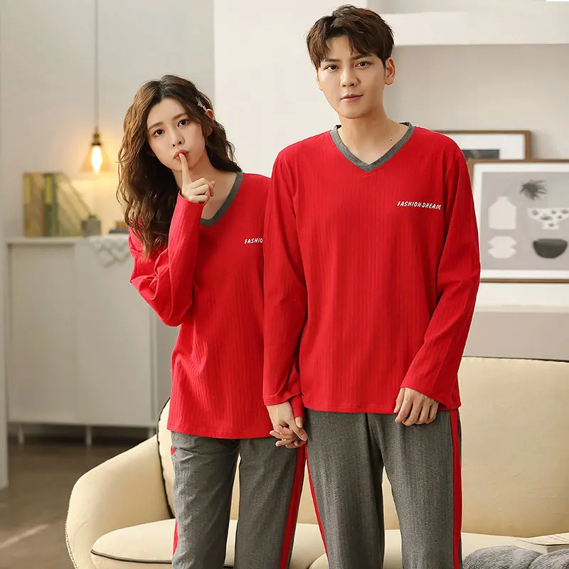 

2021 NEW Cotton Thread Lovers Female Pajamas Long Sleeve Thin 2 Pieces/Set Pullover 3XL