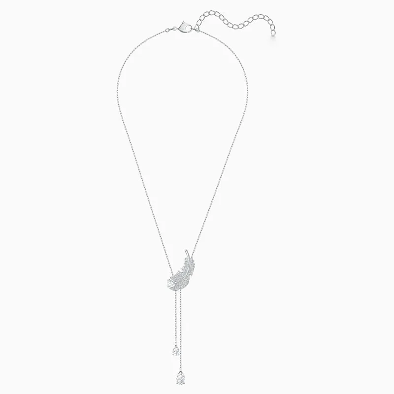 

Fashion Accessories SWA New NICE Y-shaped Necklace White Gold Element Feather Shape Crystal Necklace Women Trend Romantic Gift