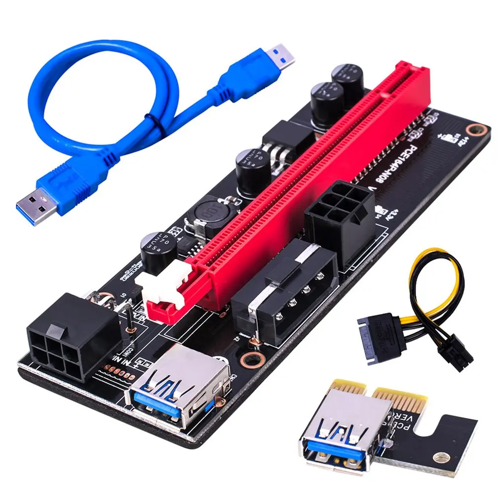 

New PCI-E pcie Riser 009 Express 1X 4x 8x 16x Extender PCI E USB Riser 009S GPU Dual 6Pin Adapter Card SATA 15pin for BTC Miner