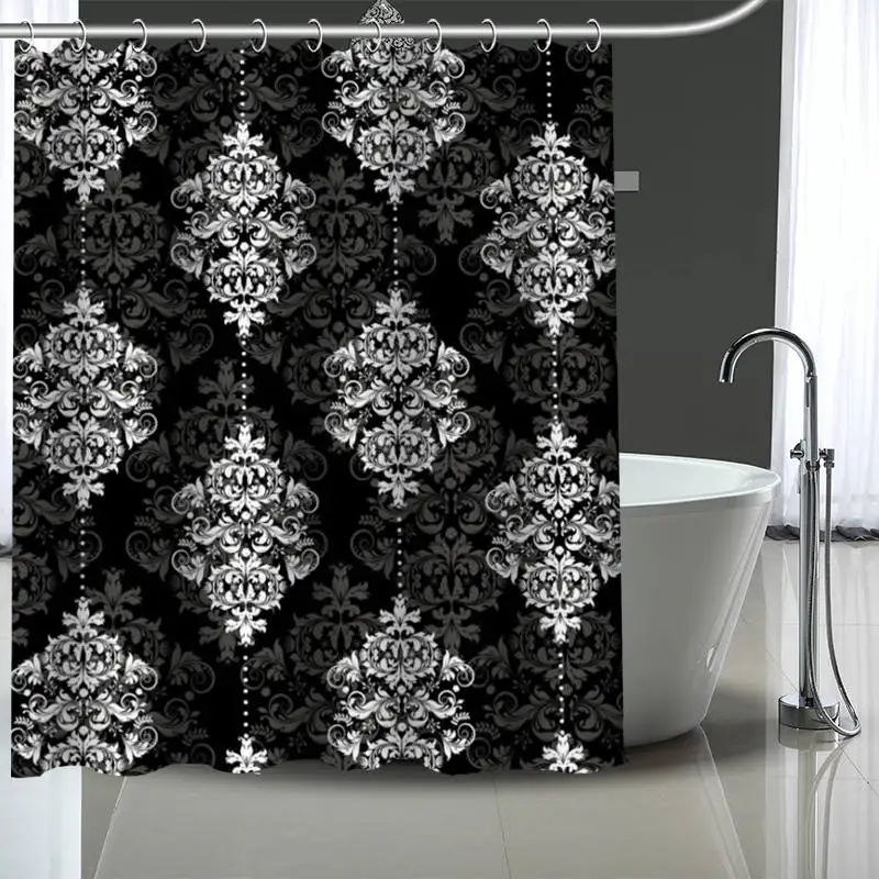 

New Custom Black and white pattern Curtains Polyester Bathroom Waterproof Shower Curtain With Plastic Hooks More Size