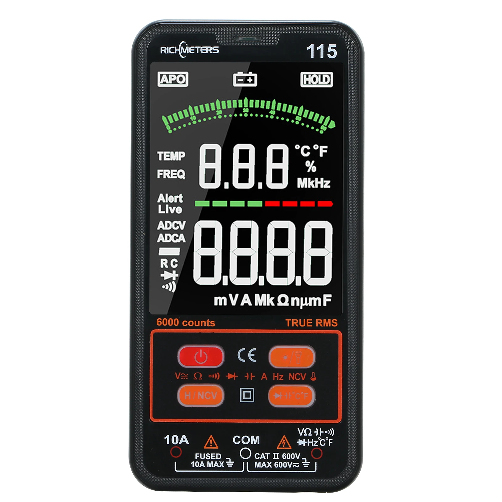 

RM115 Digital Multimeter 6000 Counts True RMS AC/DC Voltage Capacitance Resistance Diode Voltmeter Large LCD Display