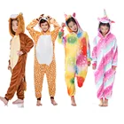 Пижама-Кигуруми для мальчиков и девочек, с единорогом, ярко-розовая, со звездами, комбинезон с единорогом, на возраст 4, 6, 8, 10, 12 лет