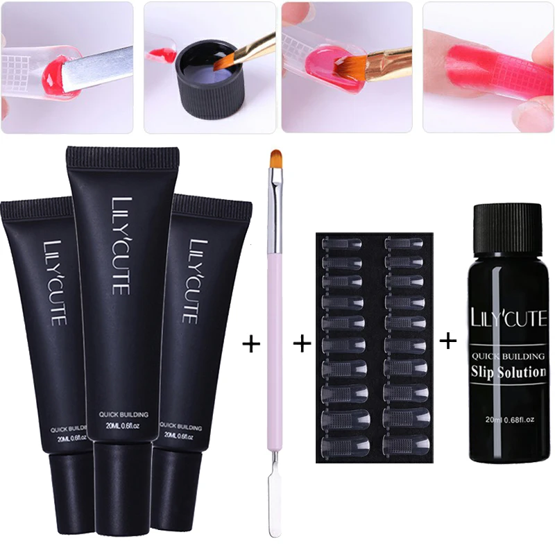LILYCUTE 20ml Poly Extension Gel Kit Quick Building Gel White Clear LED Acrylic Builder Nail Tips Nail Art Gel Brush Tool Set