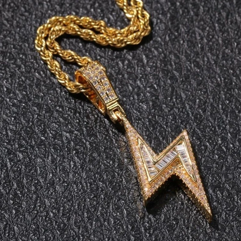 Ожерелье в стиле хип хоп с блестками золотистого цвета молния креативное