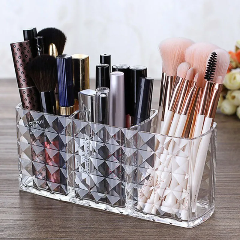 

Acrylic Cosmetic Storage Box Makeup Brush Holder Organizer Lipstick Eyebrow Pencil Bathroom Storage Display Stand Diamond