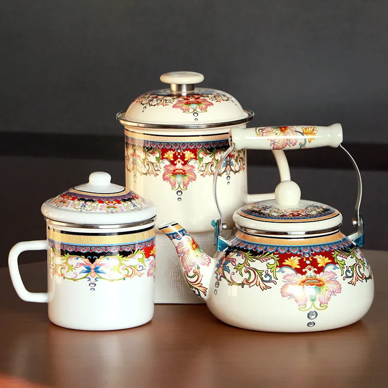 Эмалированный набор для питья чайник чашка молочный горшок из 3 - Цена: 9 374,66 руб.