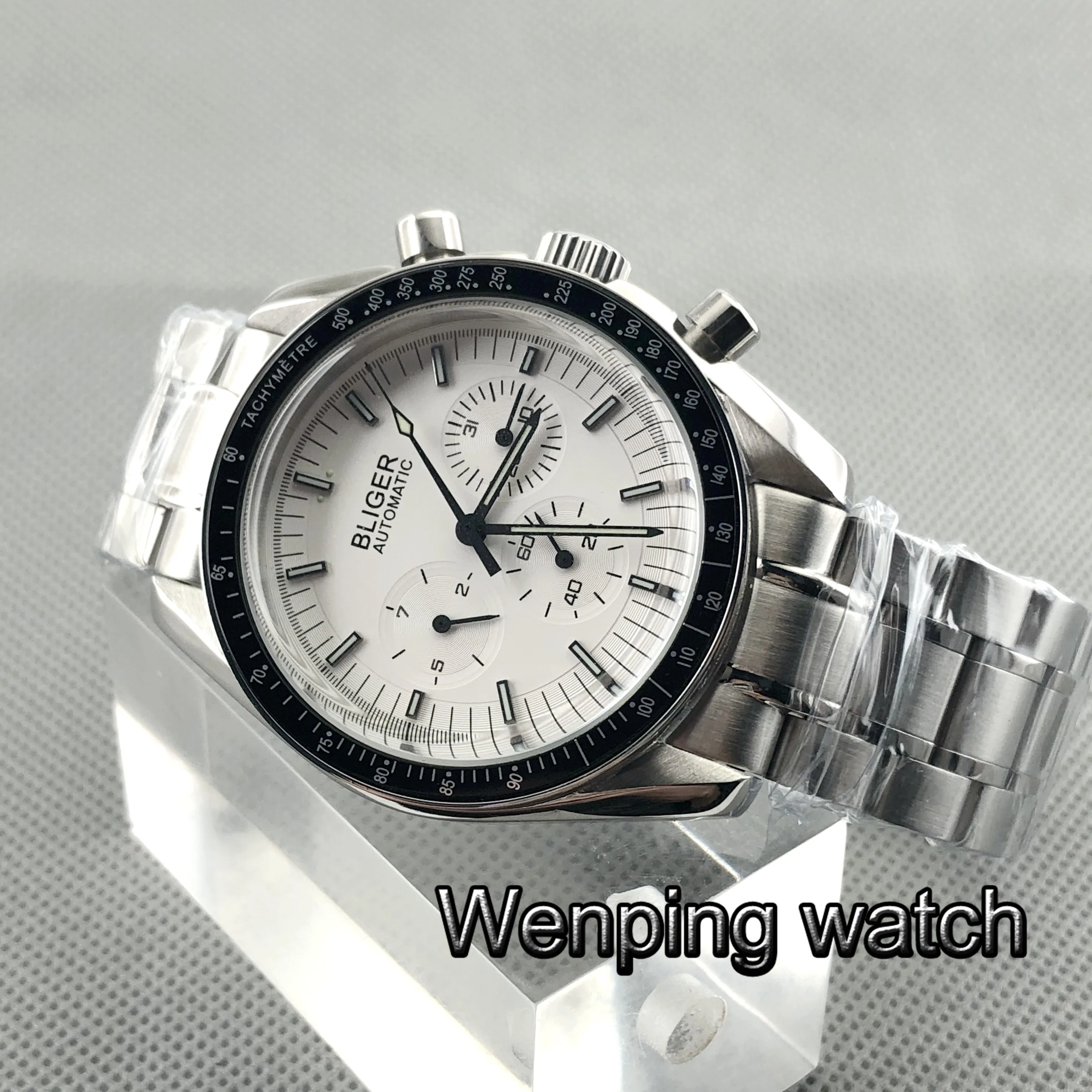 40mm Bliger gray dial week date indicator multifunction stainless steel strap automatic mens luxury mechanical watch | Наручные часы