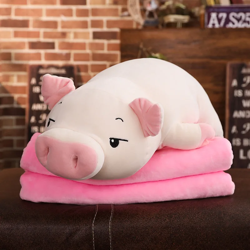 

38-75cm Lying Piggy Plush Toy Kawaii Animals Soft Plushie Hand Warmer Blanket Pig Stuffed Doll Kids Comforting Gift