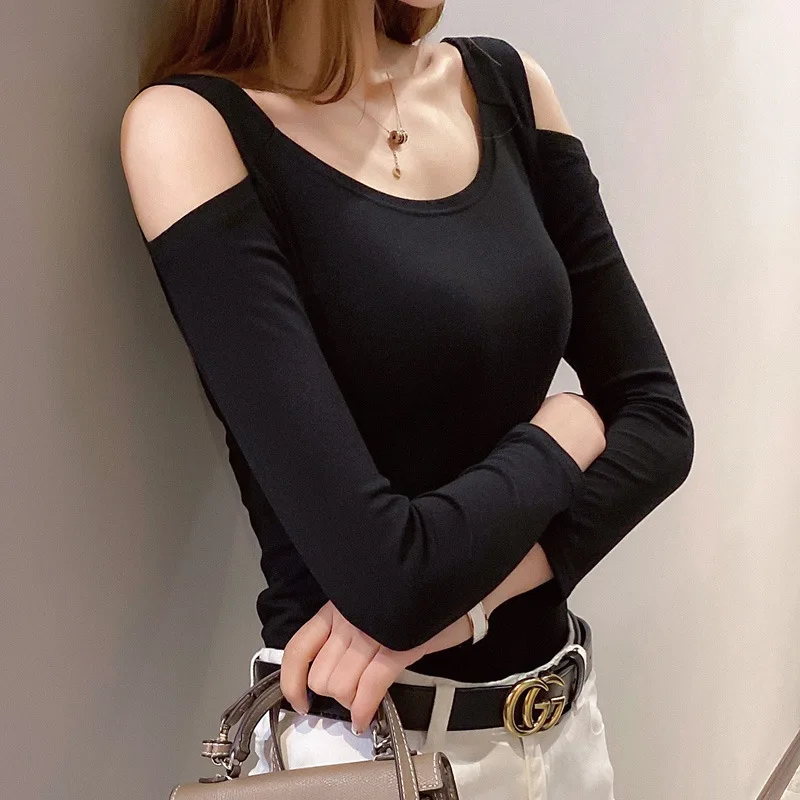 

MRMT 2022 Brand New Women's Modal Cotton Shoulder Leakage Thin Long Sleeved T shirt Female Short Bottoming Shirt Tops Women