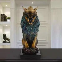 nordic crown lion sculpture home office bar goalkeeper lion resin statue model crafts ornaments animal origami art decor gift