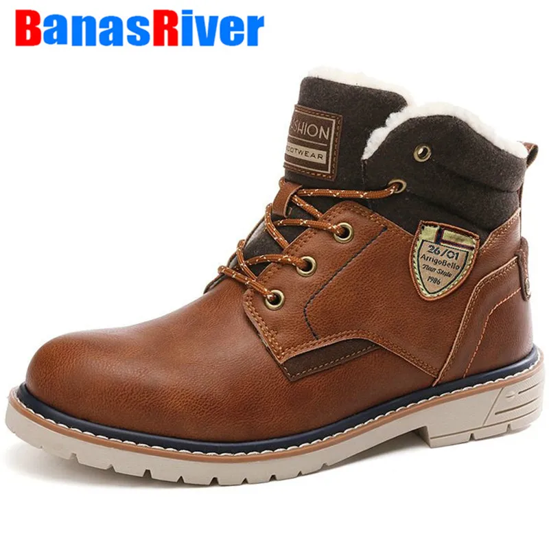 Мужские зимние ботинки с теплым мехом и плюшевой подкладкой кожаные до щиколотки