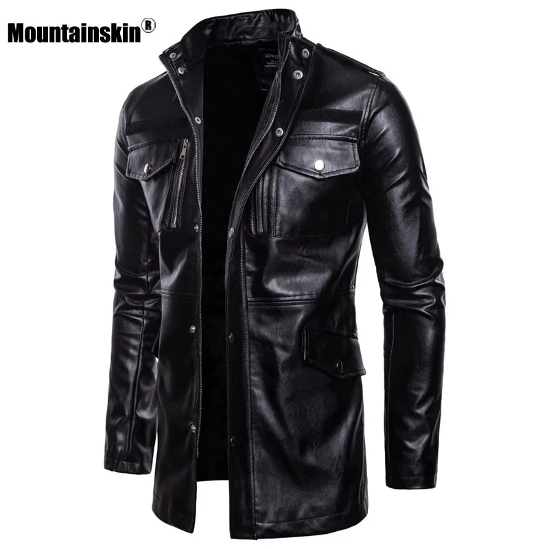 Мужская мотоциклетная куртка Mountainskin из искусственной кожи длинная верхняя