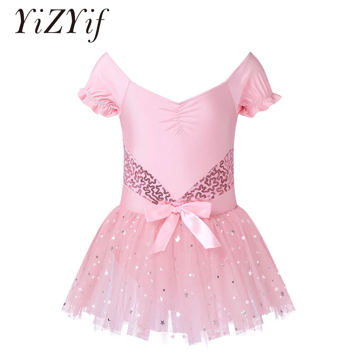 

Leotard for Girls Ballet Dance Short Sleeve Full Tulle Tutu Skirted Dress Ballerina Costumes Kids Children Gymnastics Leotards