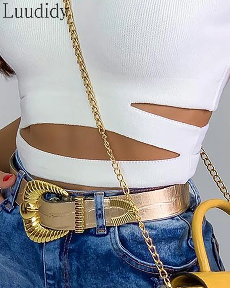 

Summer Fashion Sleeveless Cutout Design Streetwear Women Sexy Crop Top