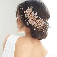topqueen hp358 luxury rose gold bridal tiara wedding cheap bridal comb rhinestone alloy flower bridal headpieces for decoration