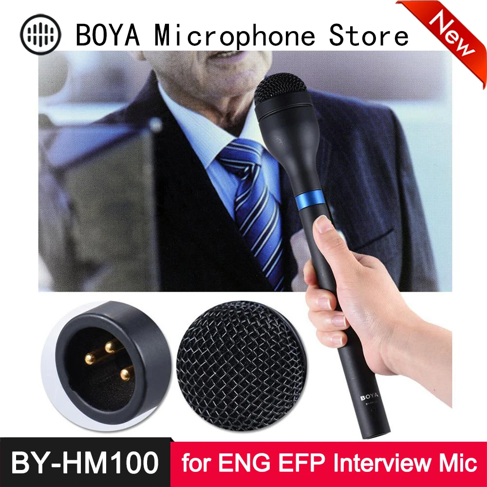 

BOYA BY-HM100 Handheld Dynamic Microphone Aluminum Alloy Body Omni Directional Mic XLR Output for ENG EFP Interview Presentation