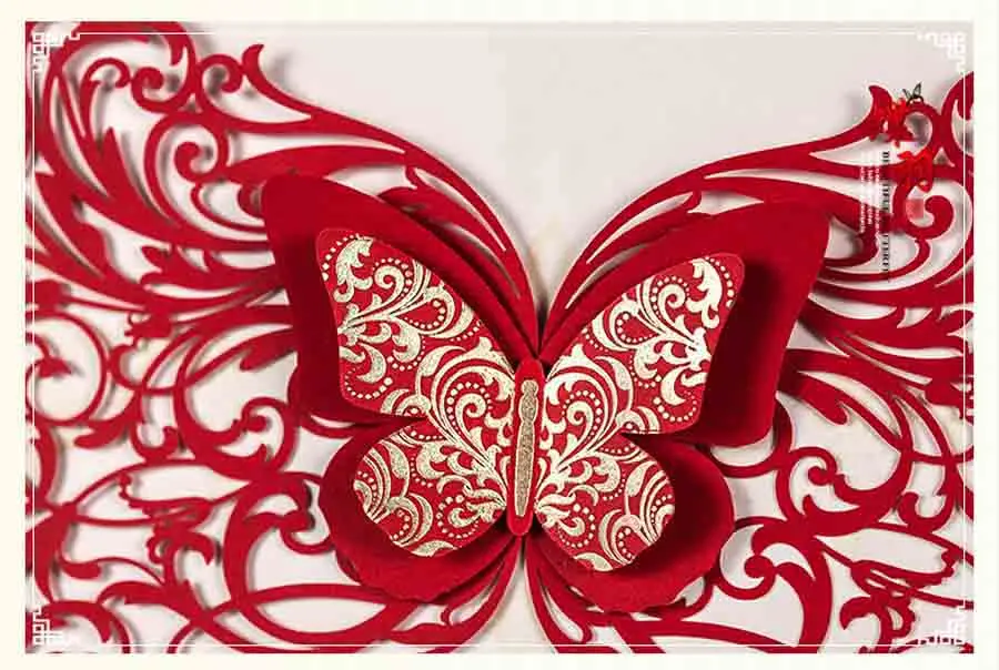 Свадебные пригласительные открытки с бабочкой в китайском стиле для помолвки