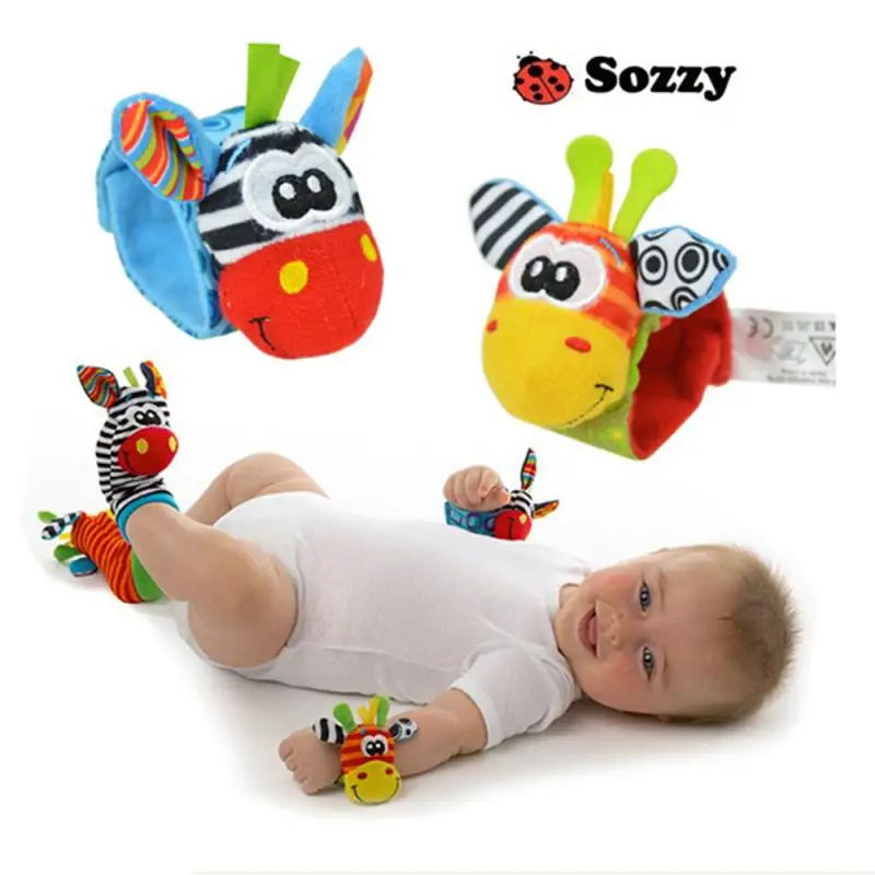 

1pc Cartoon Animal Socks Infant Rattles Toys Baby Kids Socks Plush Rattle Wrist Toys Infant Newborn Soft Toys Infant Kids Random