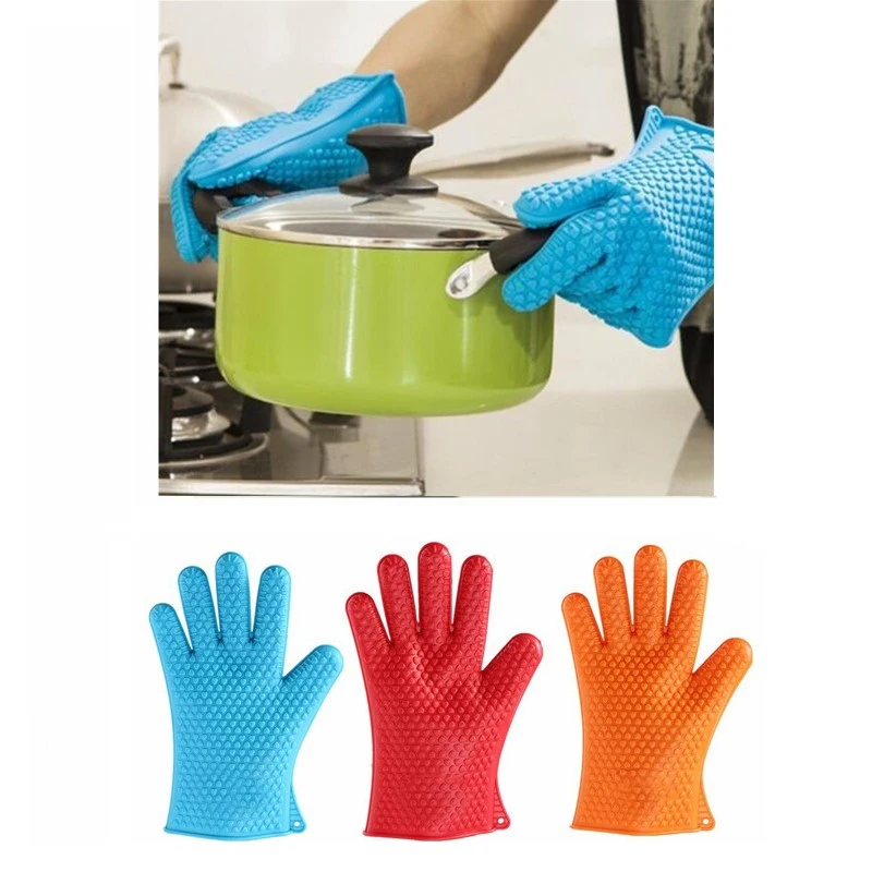 

1pcs Silicone Baking Oven Gloves Pure Color Heart-shaped Silicone Gloves Microwave Oven High Temperature Baking Accessories