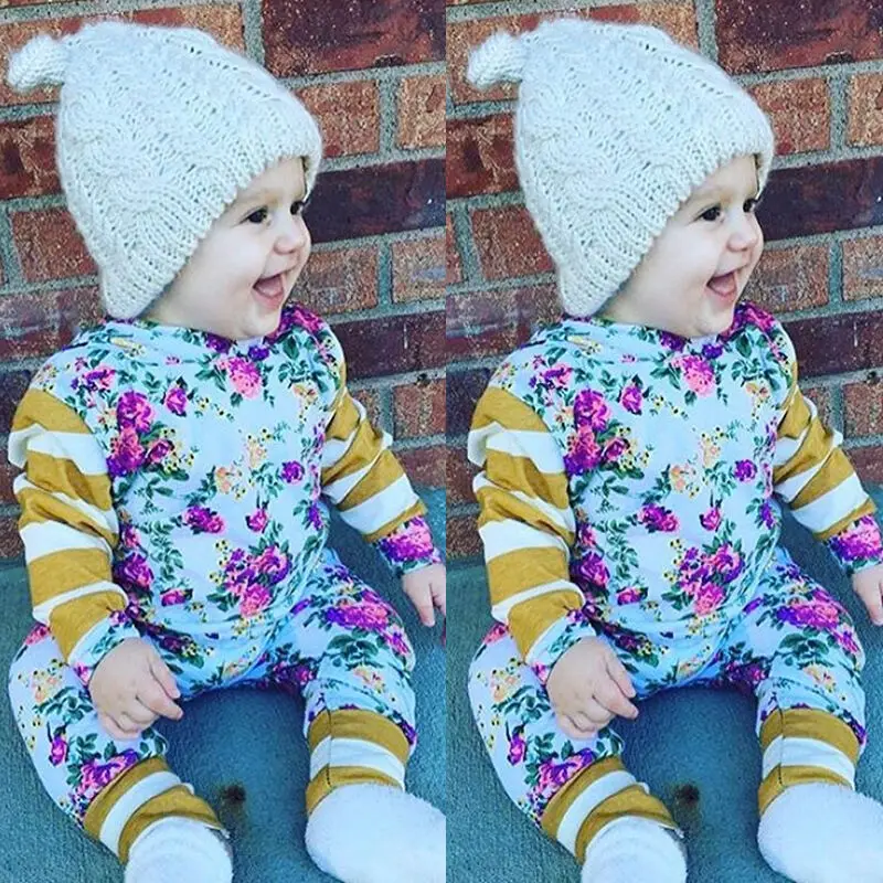 3Month -7years kid autumn New baby boy clothes Kids Baby Girls Long Sleeve Hooded Sweatshirt Tops Floral Pants 2pcs Outfits Set | Детская