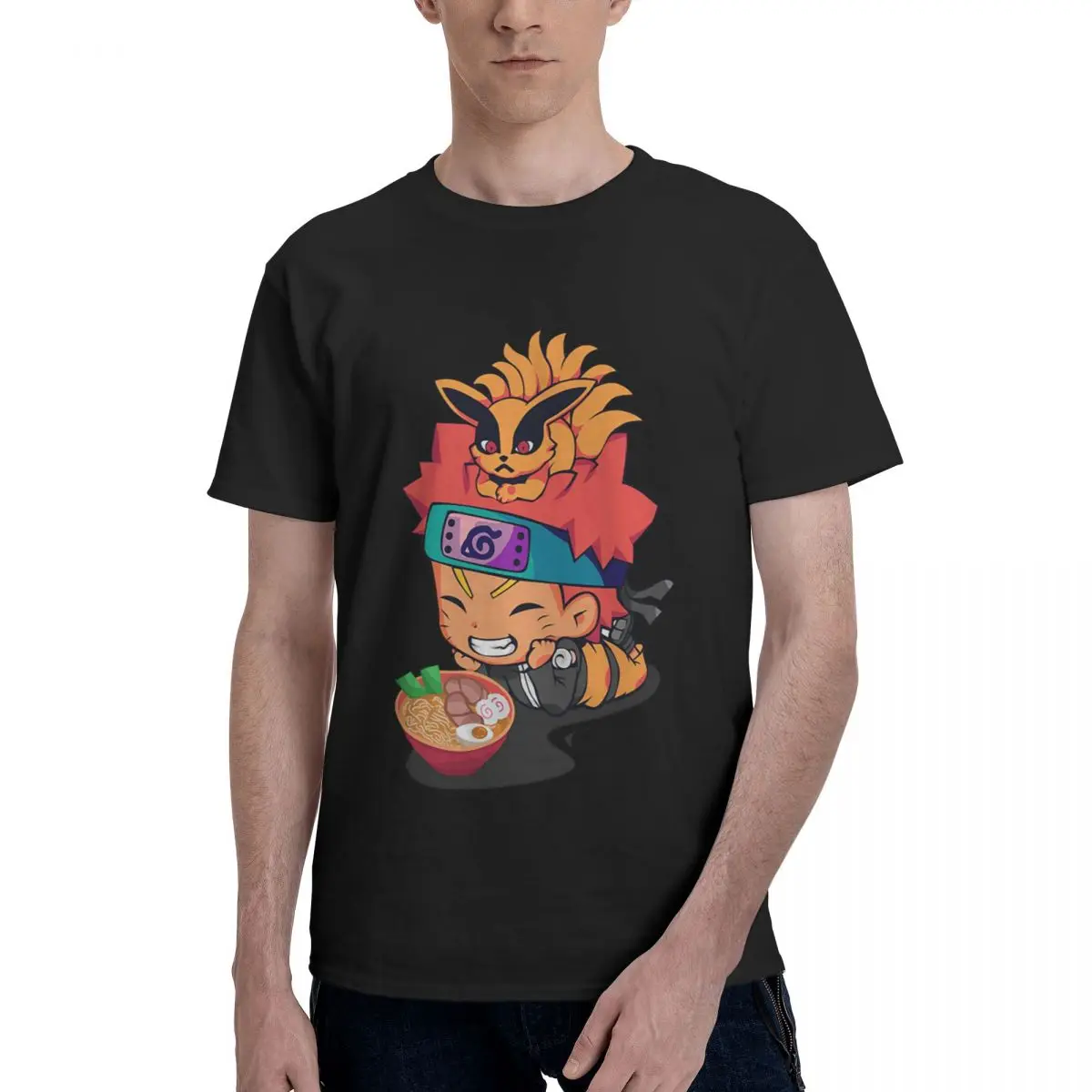

Bandai Naruto Kurama With Ramen Ichiraku T-Shirts Men Cotton Tees O Neck Short Sleeve T Shirt 4XL 5XL Clothing