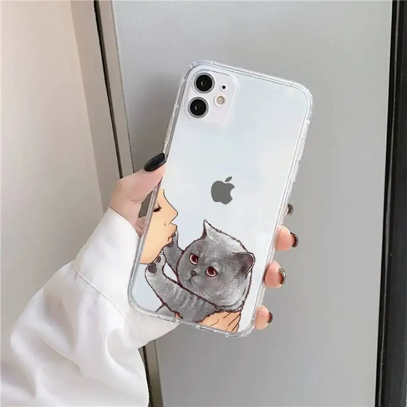 

Animal No Kisses cartoon cute Cat Phone Case Transparent soft For iphone 5 5s 5c se 6 6s 7 8 11 12 plus mini x xs xr pro max