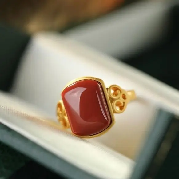 Южное красное агатное кольцо для женщин S925 Стерлинговое Серебро нефритовый корт