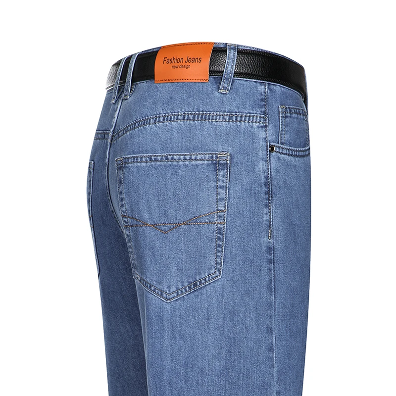 

2021 Spring And Autumn New Men'S Thin Jeans Business High Waist Stretch Straight Loose Denim Trousers Male Classic Brand Pants