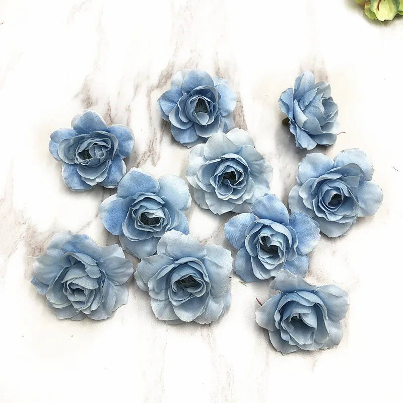 light blue YOOROMER 10 шт. Маленькие розы искусственный цветок ручной работы голова Свадебная вечеринка украшение дома DIY ВЕНОК Подарочная коробка скрапбук ремесла - Цвет: light blue