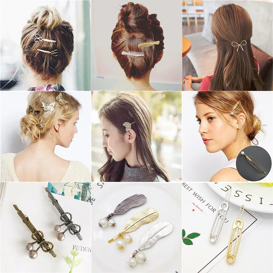 Модные женские Геометрические заколки для волос с бабочкой Металлические