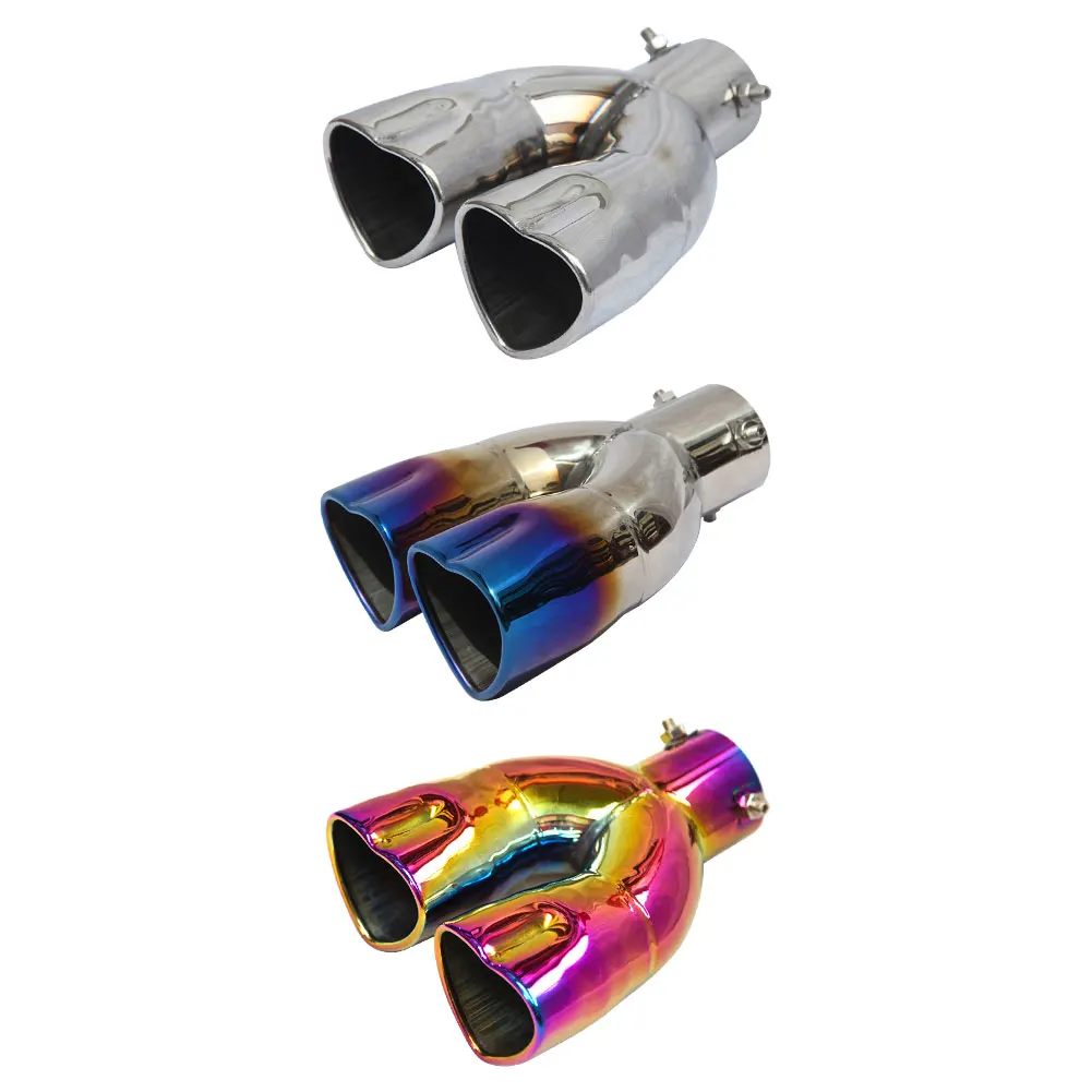 

Car Rear Tail Throat Liner Accessories Car Styling Universal Dual Exhaust Pipe Muffler Bolt-on Heart Edge 2.5 inch Straight