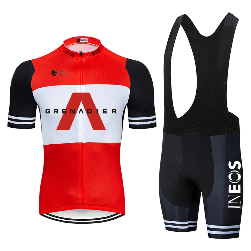 

2021Fluorescent Green INEOS Cycling Jersey sets red Bicycle Short Sleeve Cycling Clothing Bike maillot Cycling Jersey Bib shorts