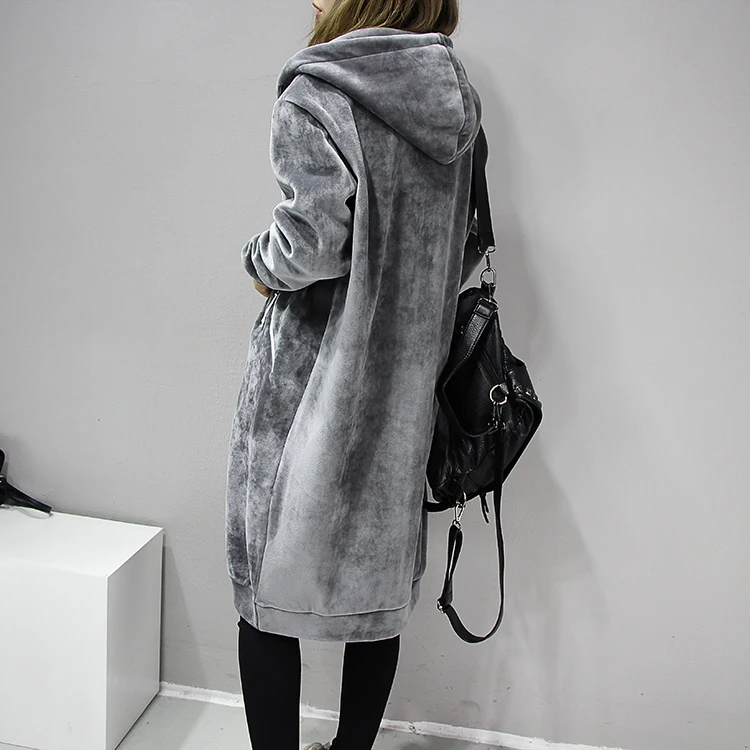 Gray Женские осенние новые толстые теплые с капюшоном базовые пальто куртки повседневные длинные с широкой талией тяжелые пальто для женщин черная зимняя флисовая куртка - Цвет: Gray