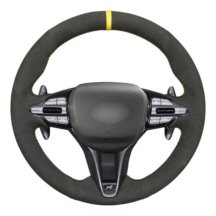 

Ручная прострочка желтый Маркер черная замша чехол рулевого колеса автомобиля для Hyundai i30 N 2018-2020 Veloster N 2019-2021