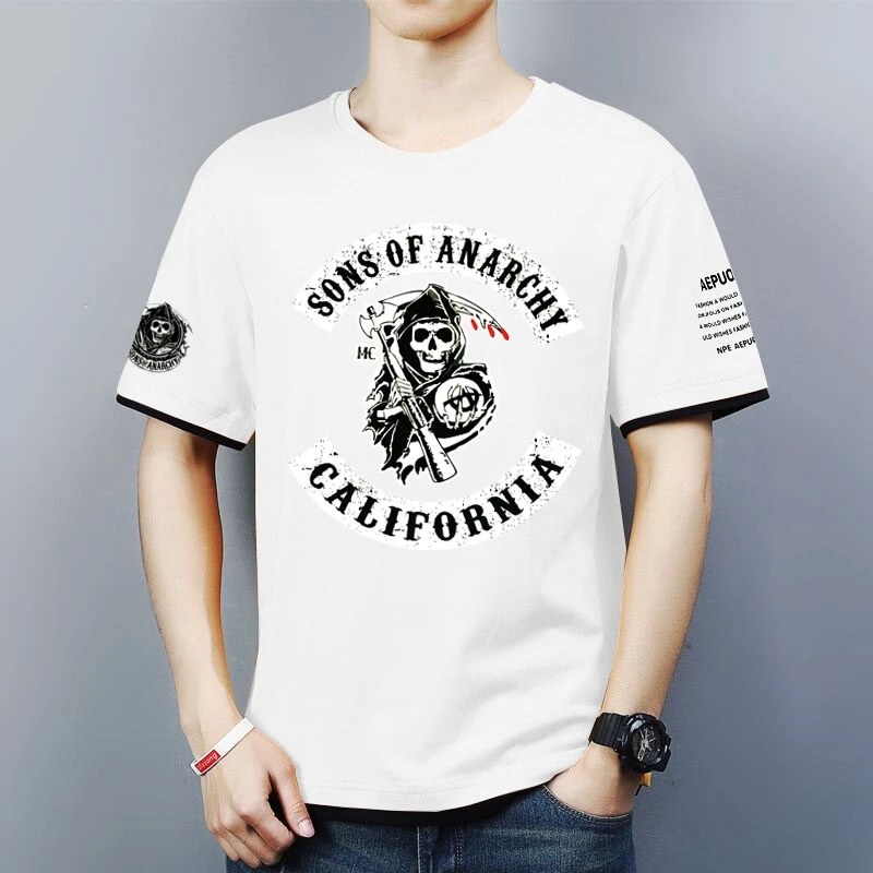 

2021 Summer New Men's SOA Sons of anarchy Round Collar Fashion Contrast Color Trend Sports T-Shirt Comfortable Top