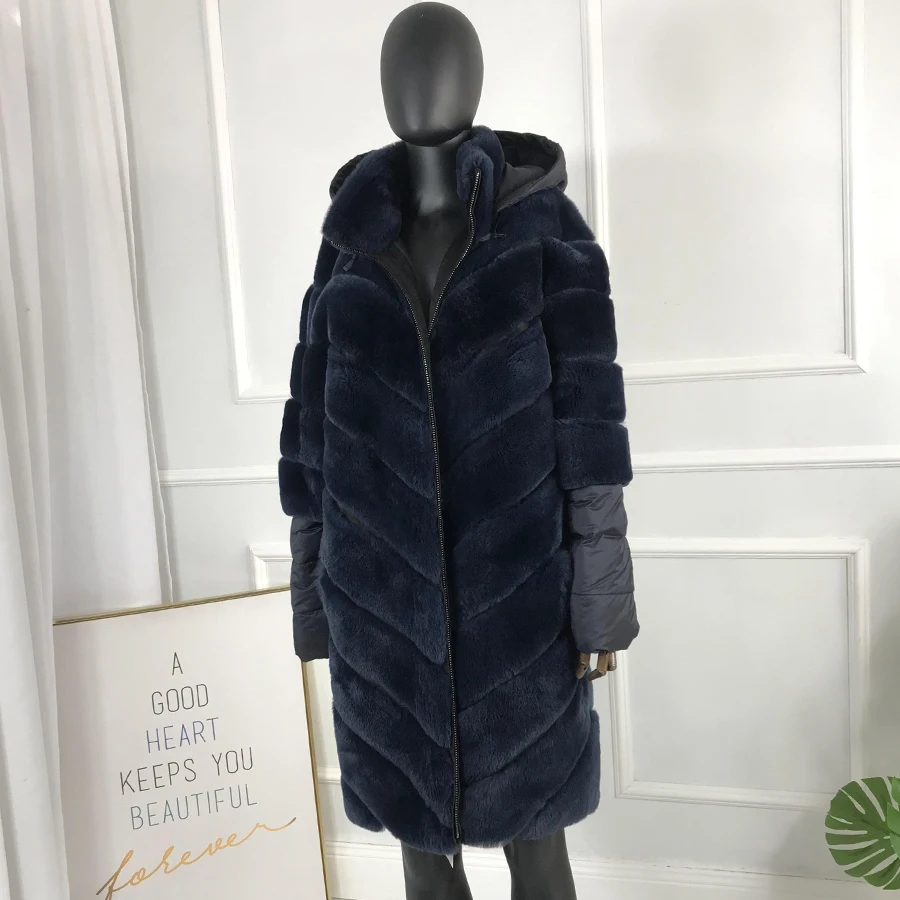

Fur Coat Women Rex Rabbit Fur Coat Winter Long Warm Slim Overcoat With Fashion Plus Size Custom