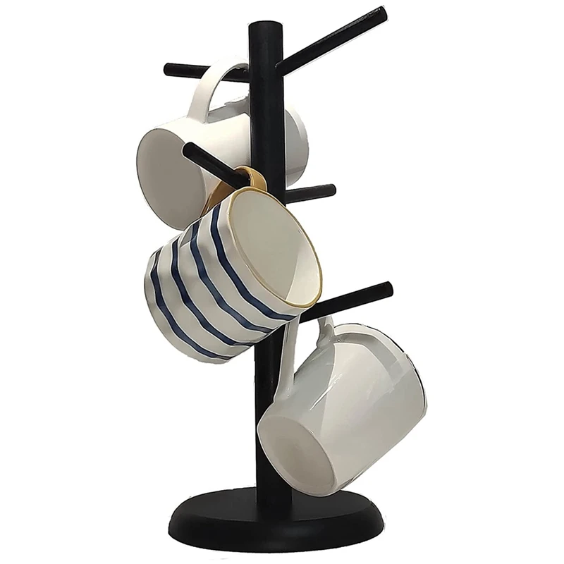 

Mug Tree,Coffee Mug Tree,Coffee Cup Holder with 6 Hooks,Mug Holder for Counter,Black