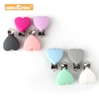 keepgrow 10pcs heart silicone teether metal clip pacifier silicone rodent accessories diy baby teething necklace pendant clamp