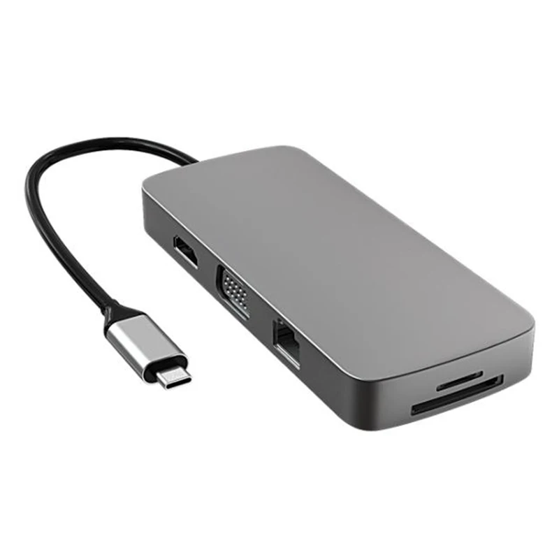 

10 in 1 USB Type C Hub to HDMI-Compatible VGA HUB Docking Station RJ45 Lan Ethernet SD TF for USB Hub Adapter