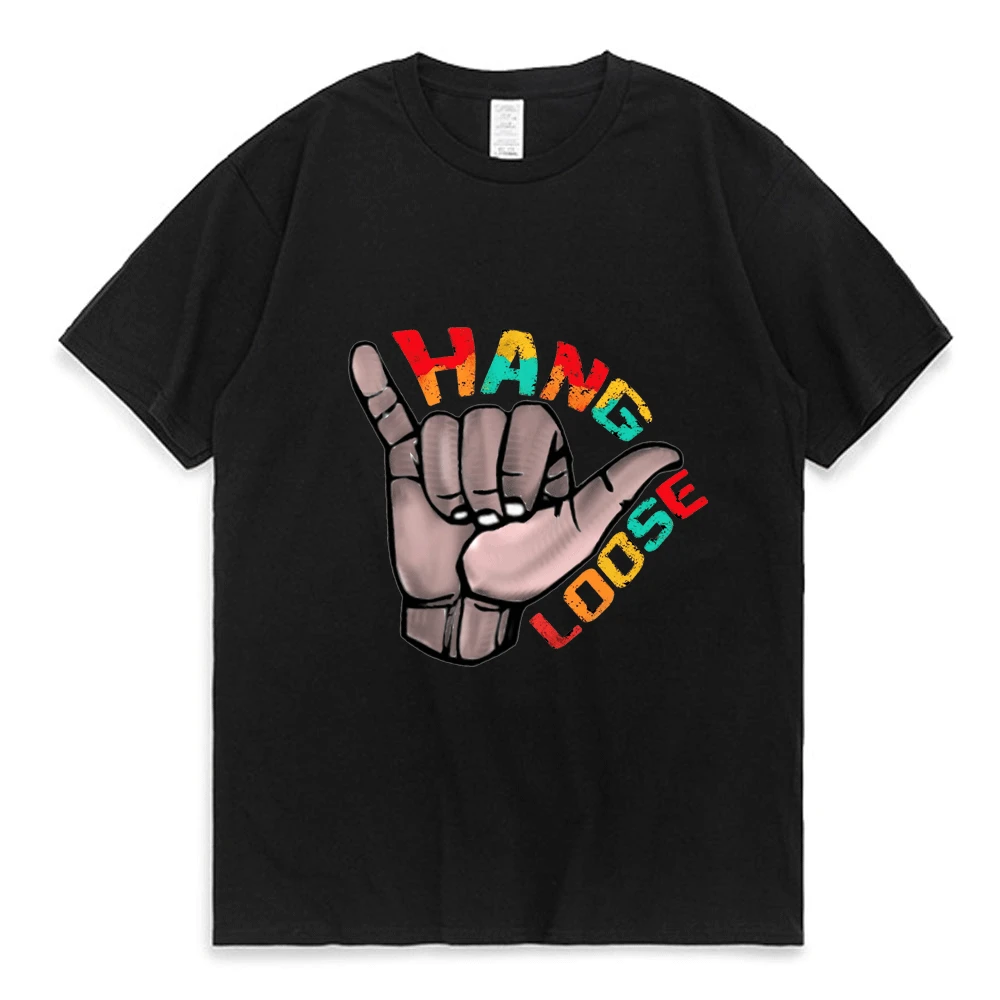 

Tj Max Hang Loose Print T Shirt Men Women Summer Cotton Round Neck Short Sleeves Street Rap 666 Cool Black T-shirt Male New Tees