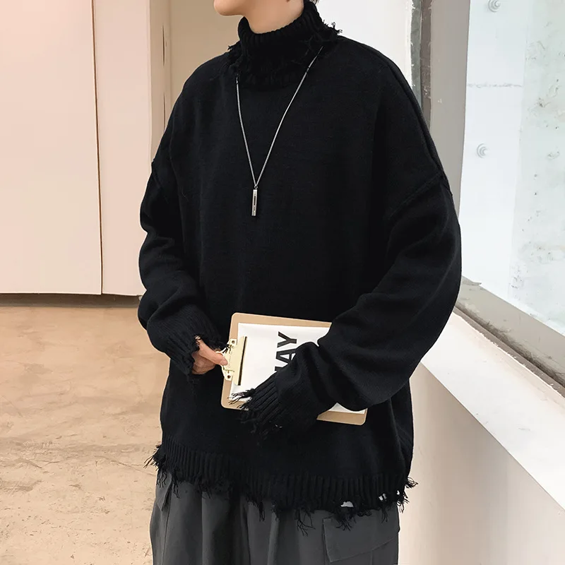 

Autumn And Winter Turtleneck Sweater Men's Simple Fashion Wear Design Personality Pullover Loose Bottoming Shirt Male Tops