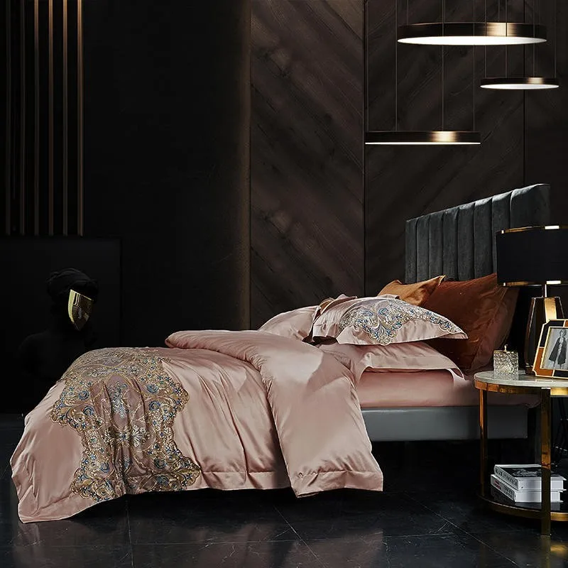 comprar Chique Rendas Conjunto De Capa Edredão Luxo Design Do Laço Cetim Seda Algodão Conjunto Cama Rainha Rei Tamanho Edredão Capa Edredão Conjunto Folha