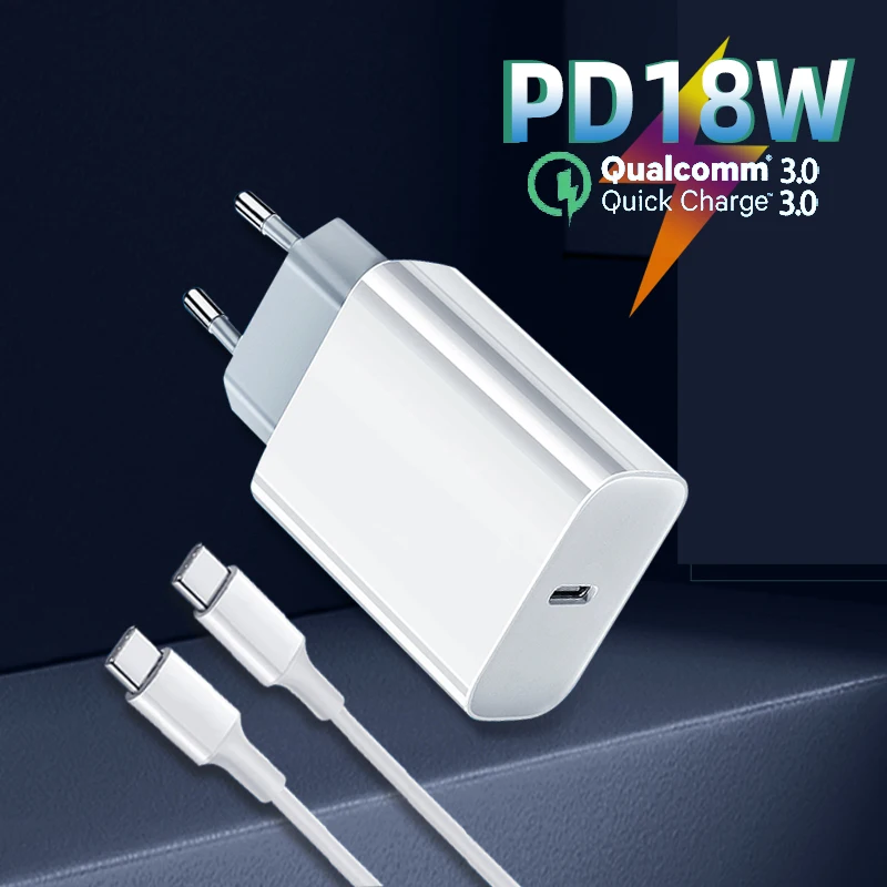 

18W PD Charger Quick Charge QC4.0 3.0 USB Type C Fast Charger For iPhone 12 11 X XS Max Xiaomi MacBook Pro iPad PD Charger Cable