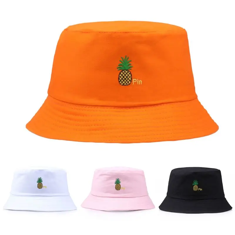 Женская и мужская Весенняя Двусторонняя Панама милая Кепка с вышивкой ананаса в
