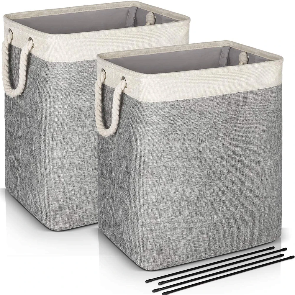 

Laundry Basket with Handles Collapsible Linen Laundry Hampers Built-in Lining Detachable Brackets for Toys Clothe Organizer Gray