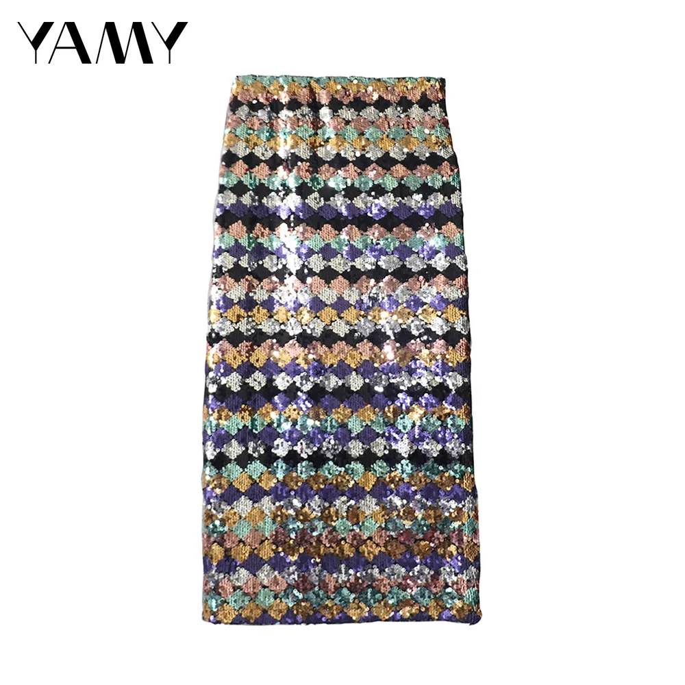 

Womens Sequined Midi Skirt High waist blingbling straight Skirt stylish office lady casual slim zoravicky Winter Skirt Faldas