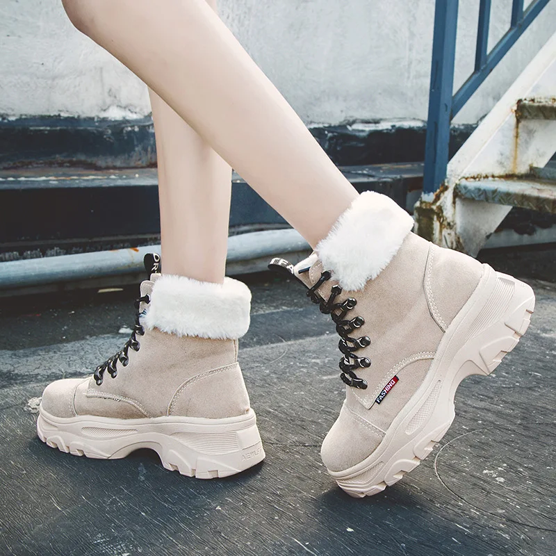 Fujin/обувь на толстой подошве Обувь платформе с Плюшевым Мехом Женская обувь