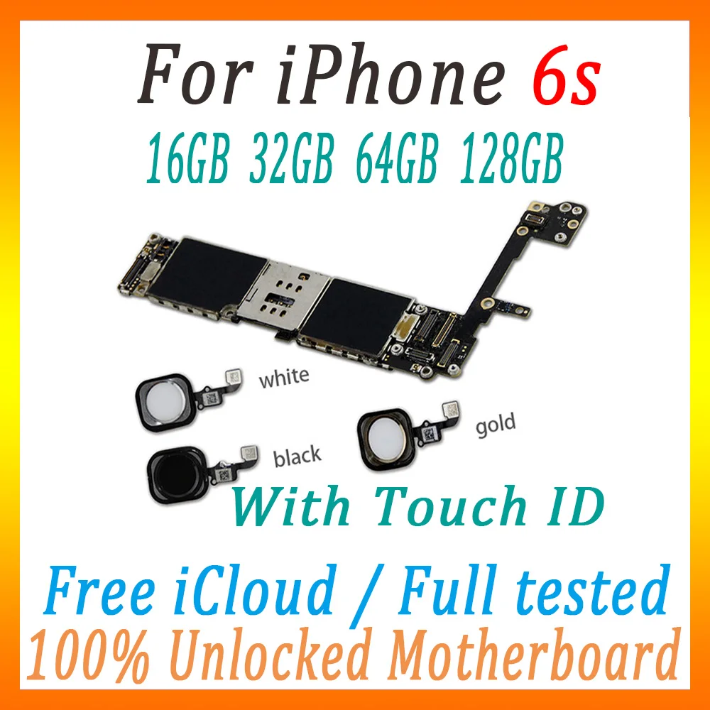 Бесплатный iCloud для iPhone 6S 4,7 дюймов материнская плата с/без touch ID, оригинальная разблокированная материнская плата для iPhone 6 s
