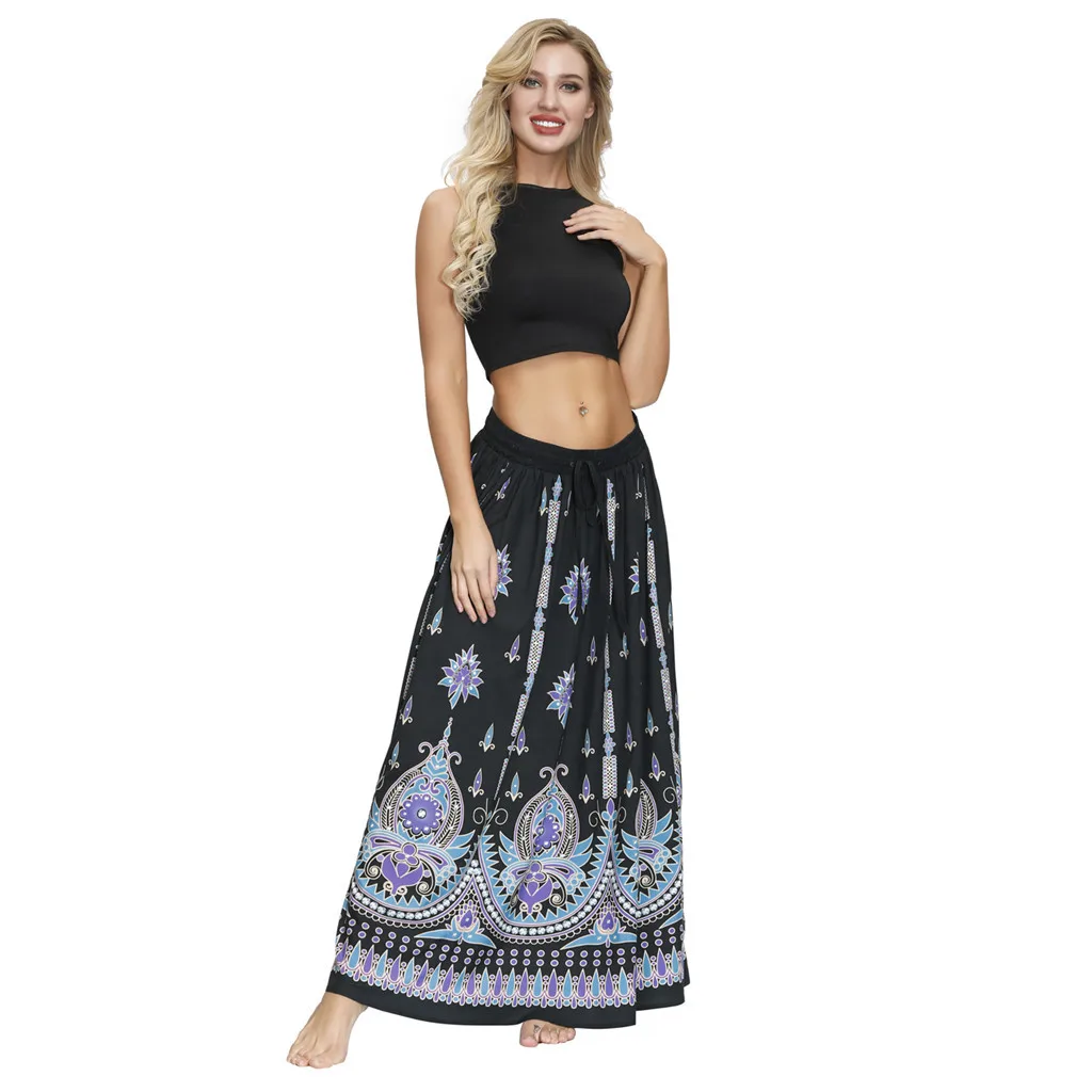 Женская юбка с этническим принтом Womail Повседневная Свободная длинная цветочным