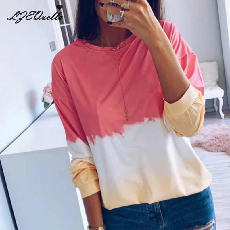 LZEQuella Women Autumn Winter Gradient Color Print Hoodies Sweatshirt Casual O Neck Long Sleeve Pullovers Female Tracksuit Top